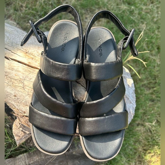 Vince Skylar leather wedge sling back elegant Black sandals Sz-36 (US 6). F - Picture 7 of 12